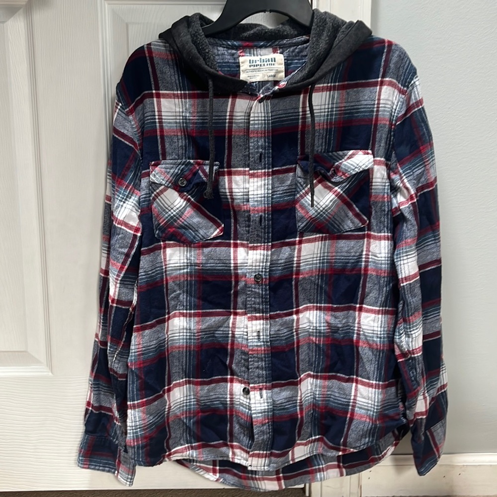 Mens button up hooded flannel